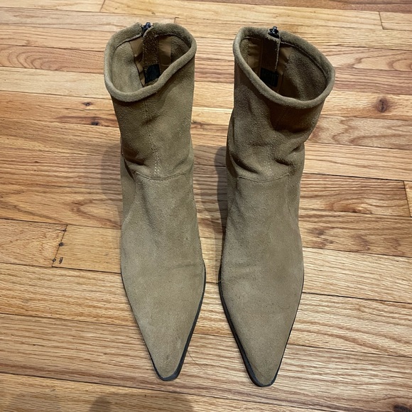 Cowhide Cottage rustic Cowgirl Tan Suede Chunky Block Heel pointed western fall - Picture 3 of 11